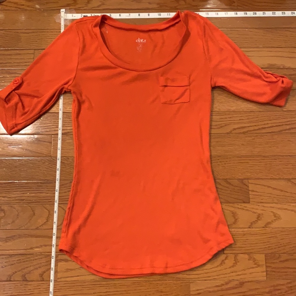 Fun, cute 3/4 sleeve baseball-tee style in orange